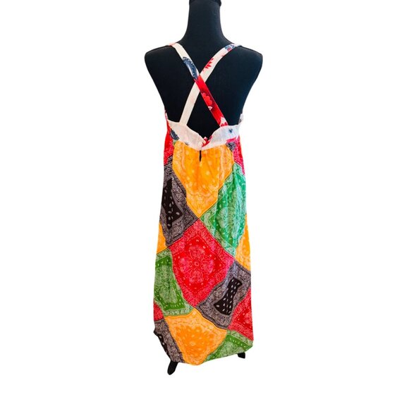 Blue Plate Vintage Bandana Patchwork Maxi Dress Sleeveless V-Neck Cottage Boho - Picture 2 of 8